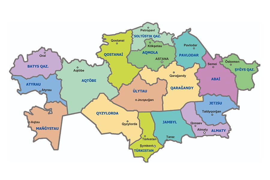 Опубликована административная карта Казахстана с учетом новых областей